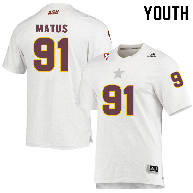 Youth #91 Michael MatusArizona State Sun Devils College Football Jerseys Sale-White - Click Image to Close